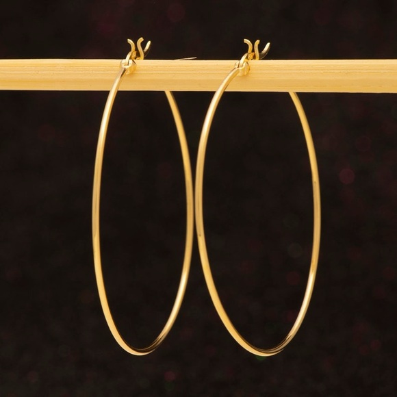 18K Gold Plated Large Hoop Earrings 50mm - Picture 8 of 8